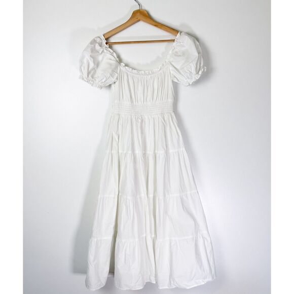 ASTR The Label Short Sleeve Cinched Bust Midi Dress White Sz XS 100% Cotton - Picture 6 of 11